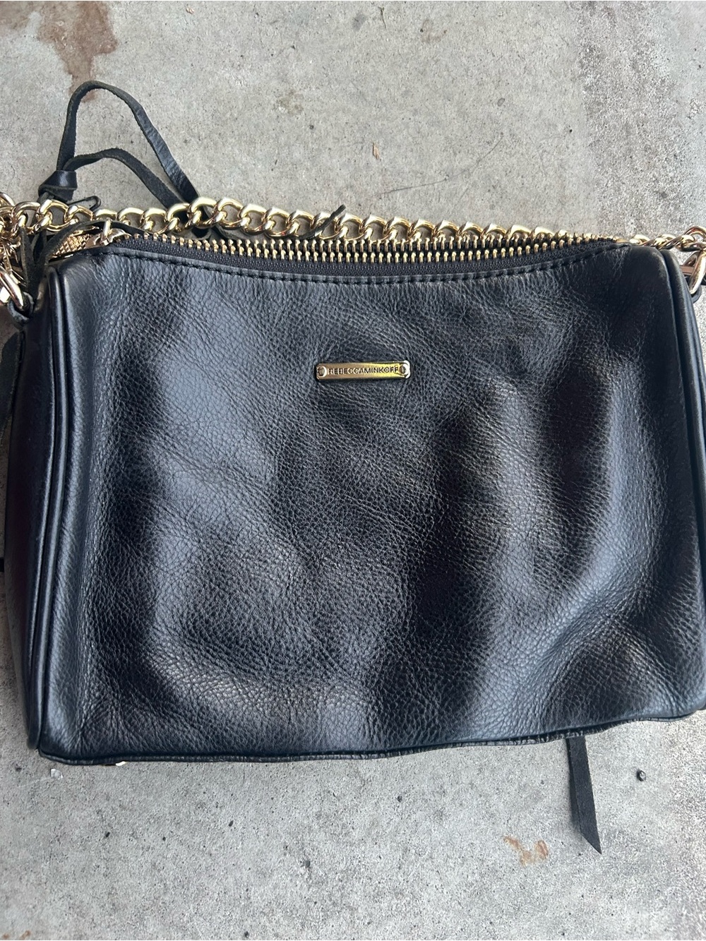 Black Leather Crossbody Bag with Gold Chain - Rebecca minkoff Brand